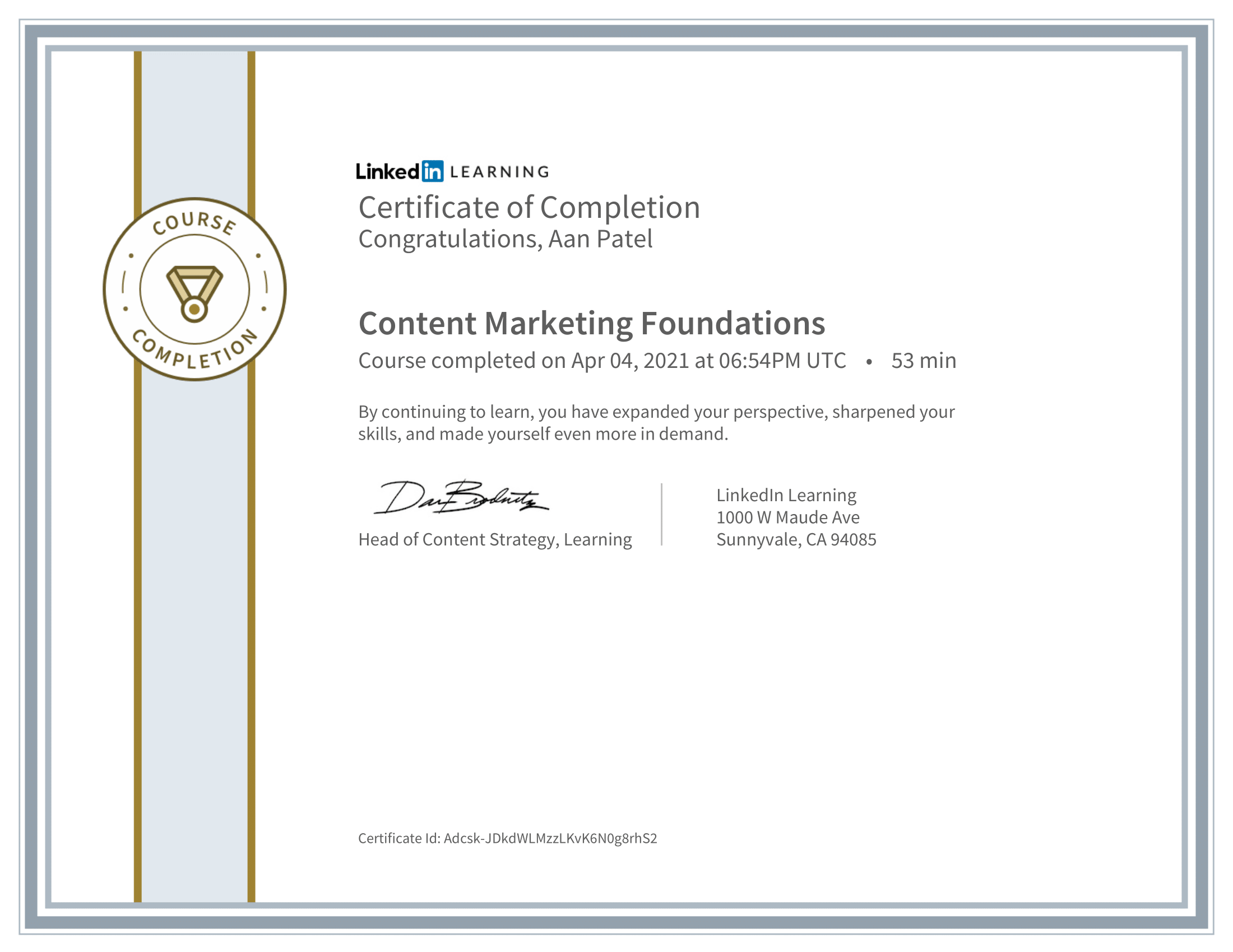 A LinkedIn Learning certificate